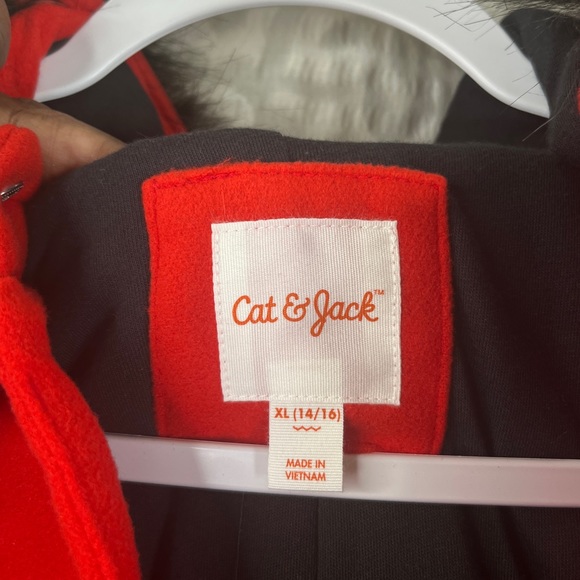 Cat & Jack NWT Girls Red Faux Fur Hooded Coat - size XL (14/16) - Picture 10 of 13